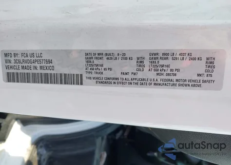 2023 Ram Promaster 2500 High Roof 159 Wb z USA, uszkodzony, nr VIN 3C6LRVDG4PE577694